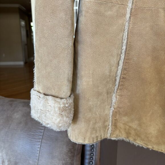 Barn Coat Women M Leather Suede & Fleece Shearling Lined Boho Vntg St Johns Bay - Picture 6 of 15